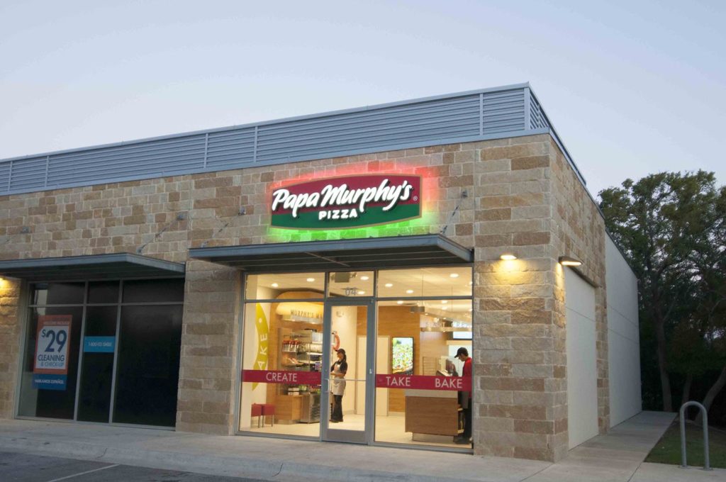 Papa Murphy’s franchisee in Fresno building exterior evening