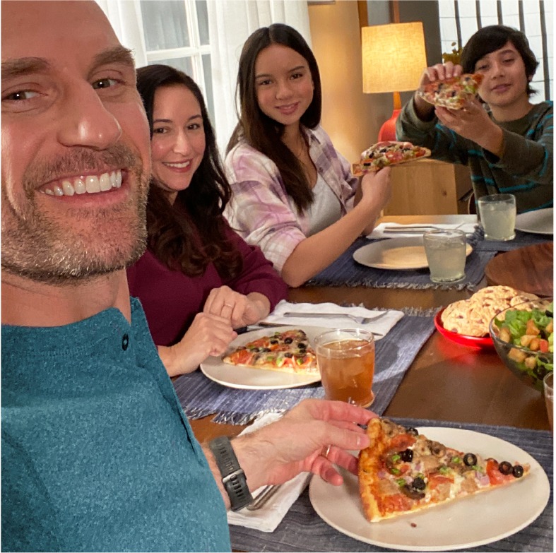 top pizza brand family eating pizza
